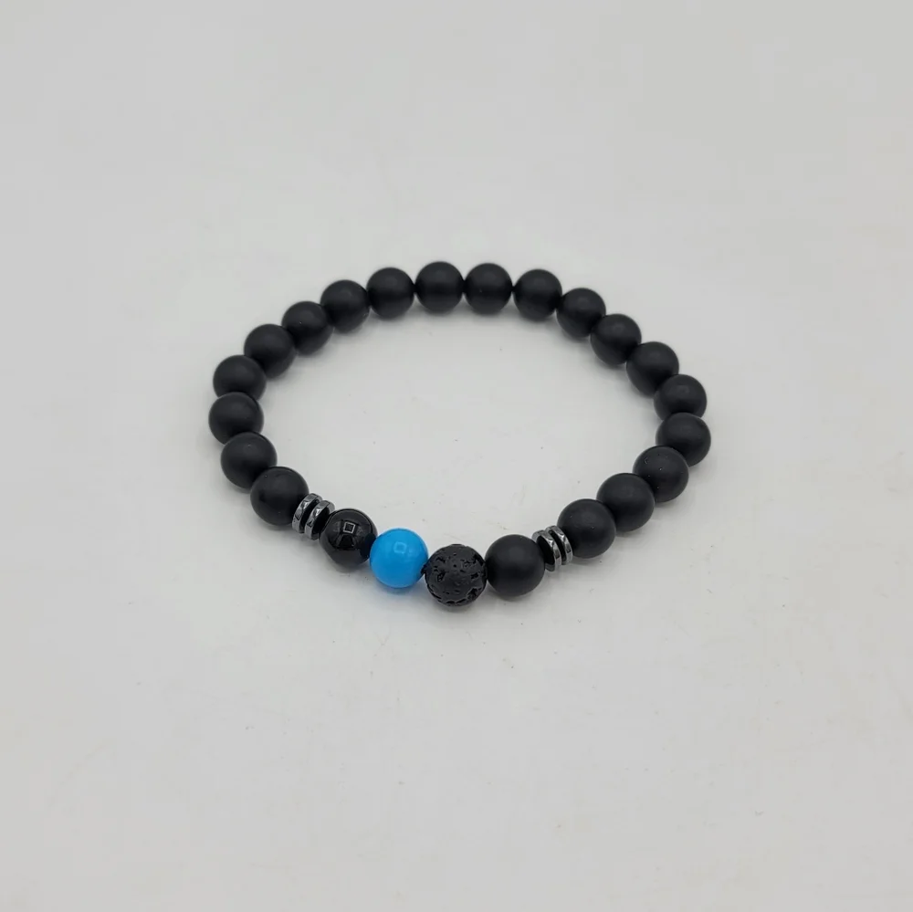 Black Matte Agate Stone Bead Stretch Yoga Bracelet New Without Tags NWT